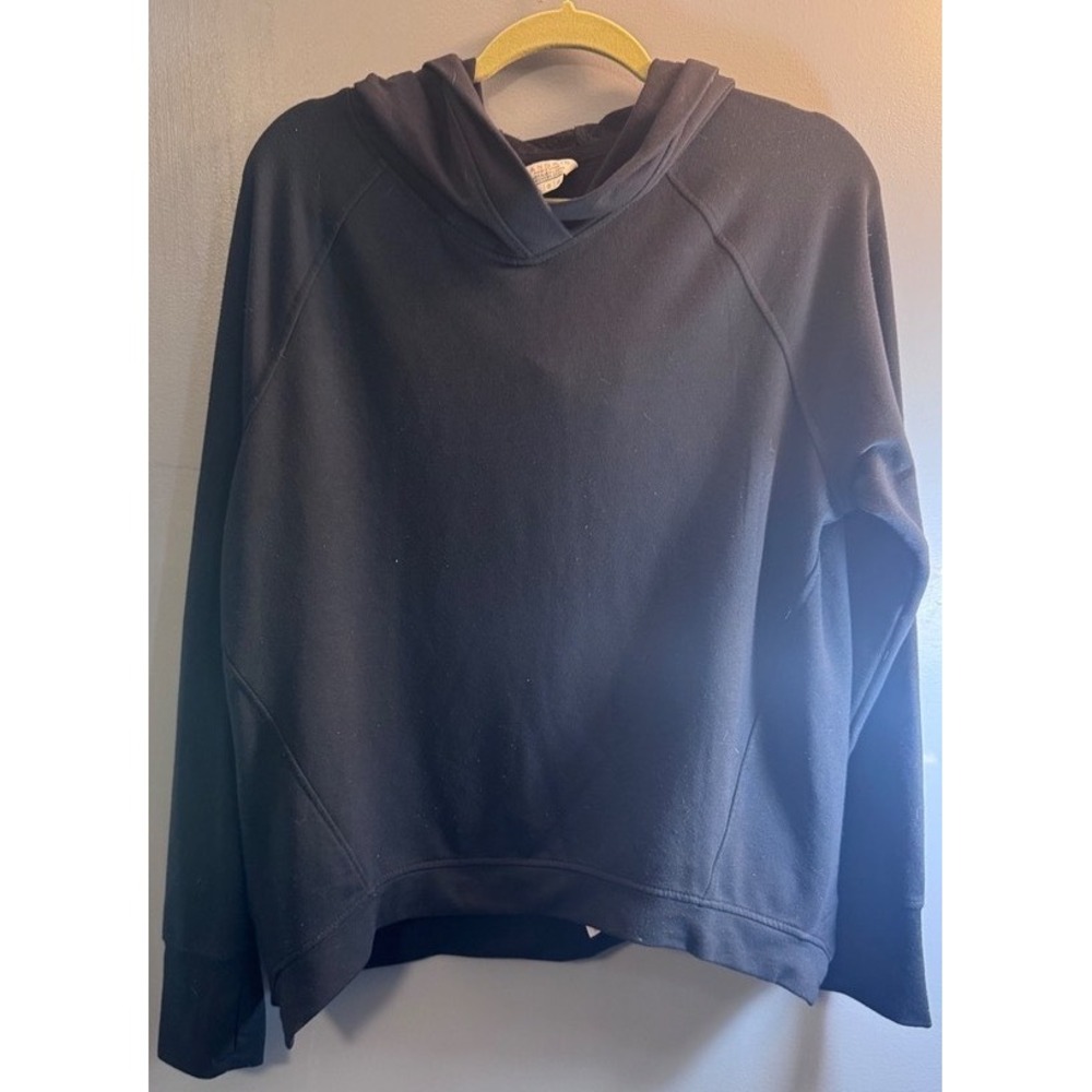 Danskin Womens Black French Terry Raglan Hoodie Thumbhole Pullover 9522 Large